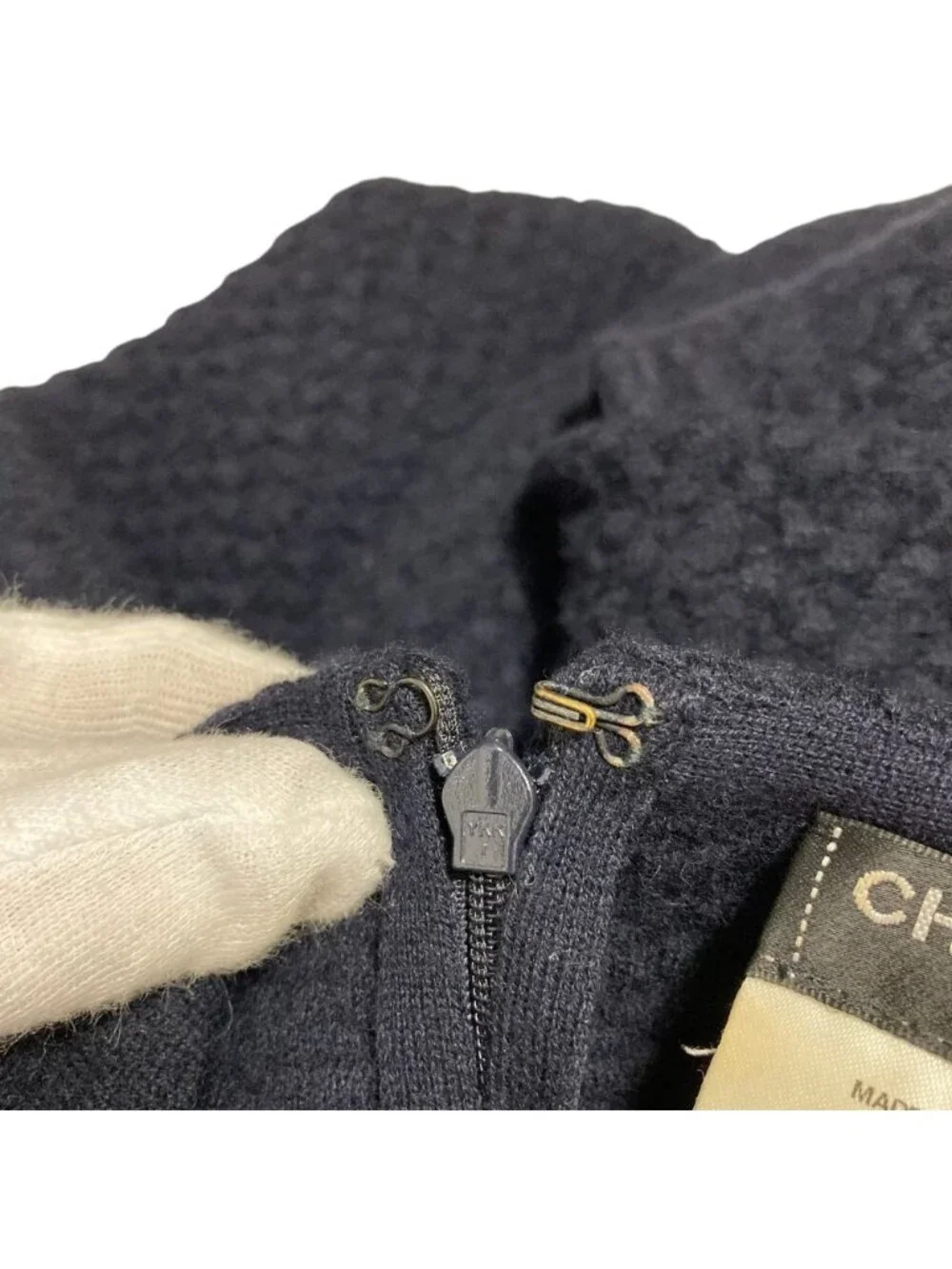Chanel CC Logo Sleeveless Waffle Knit Dress 36 Navy